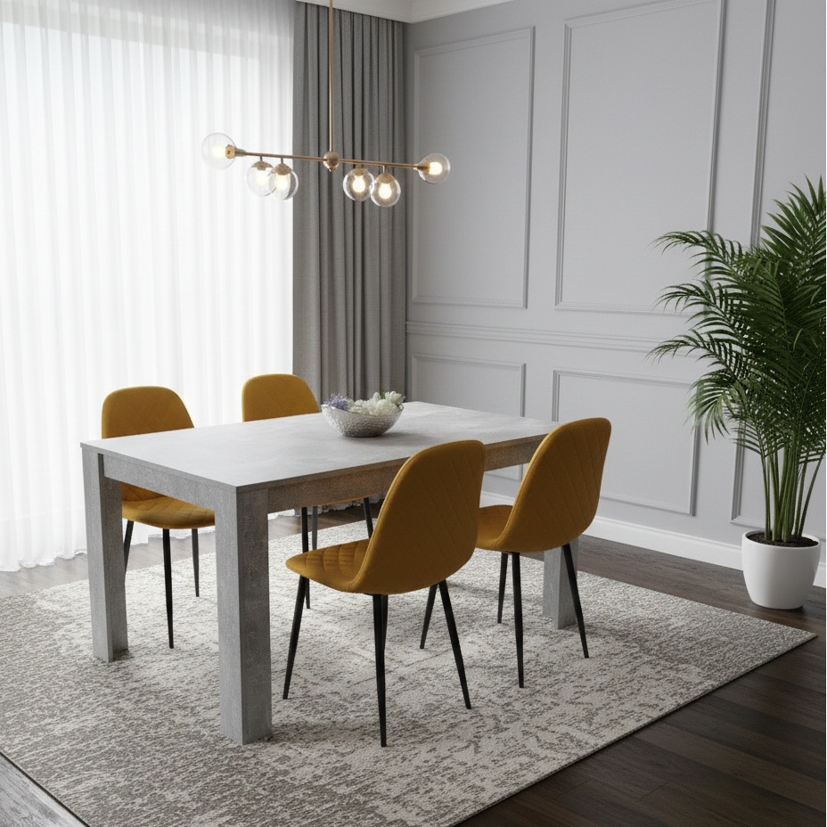 DOUBS Wooden Rectangle Dining Table Set - Dining Table with Set of 4 Chairs - Dining Room Sets with Dining Table and Chairs for Kitchen, Restaurant, Coffee Shop, Domestic Use, Grey and Mustard