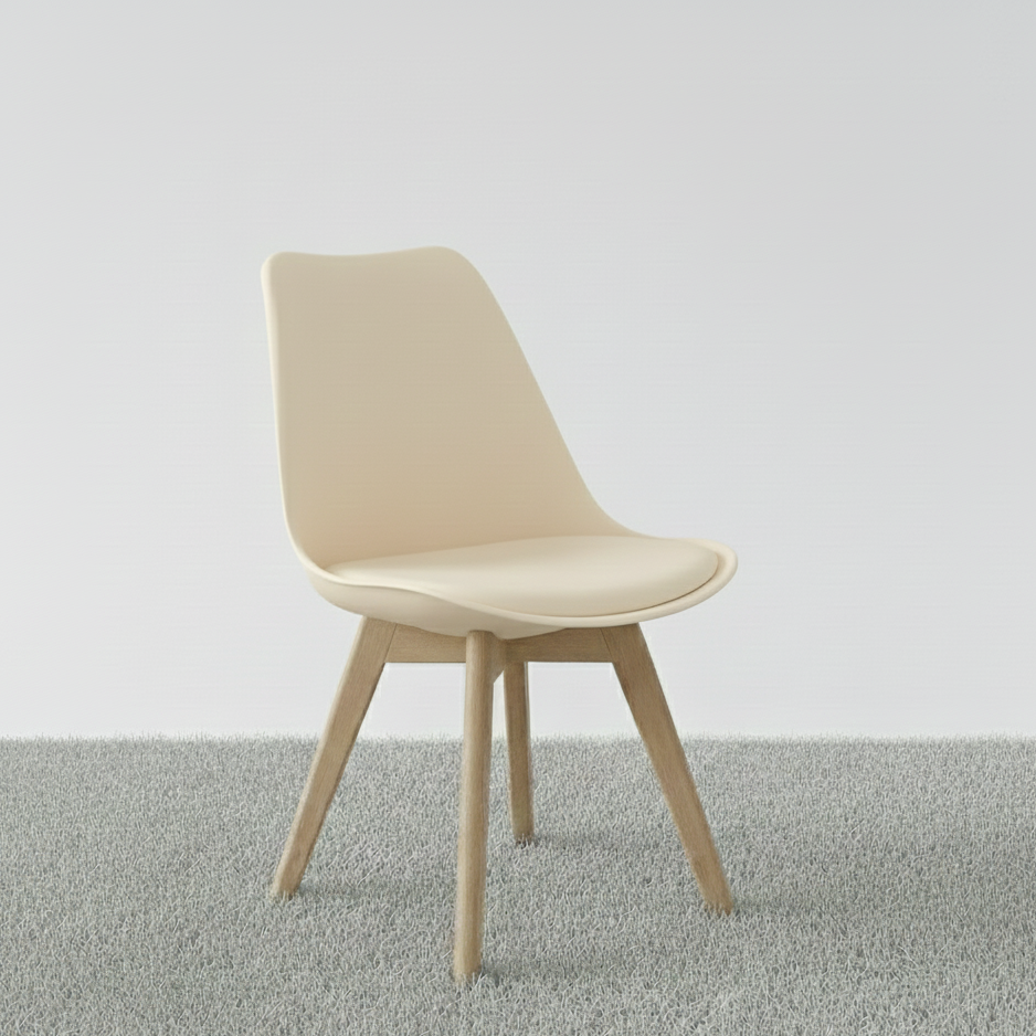 DOUBS Modern Grey Dining Table Set With 4 Cream Plastic Chairs Dining Room Furniture