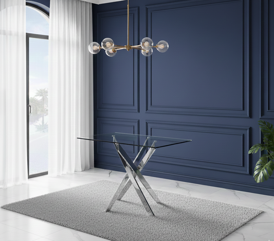 DOUBS Glass Dining Table with Chrome legs, Rectangle, Living / Dining Room, Kitchen, Furniture