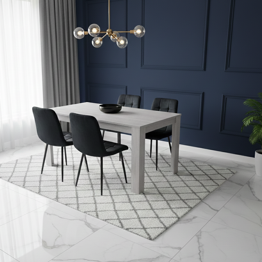 DOUBS Dining Table and 4 Chairs Grey 4  Black Velvet Chairs Wood Dining Set Furniture