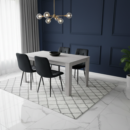 DOUBS Dining Table and 4 Chairs Grey 4  Black Velvet Chairs Wood Dining Set Furniture