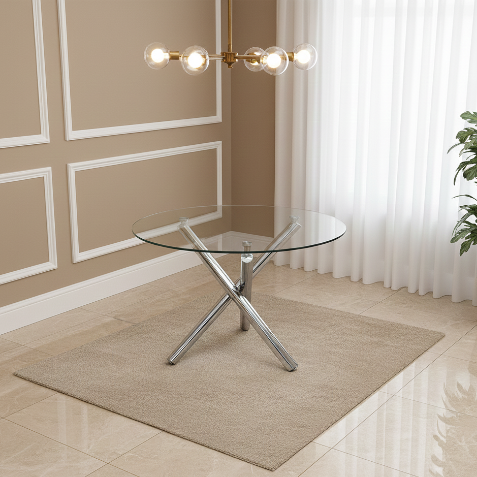 DOUBS Round Glass Dining Table with Chrome legs, Living / Dining Room, Kitchen, Furniture