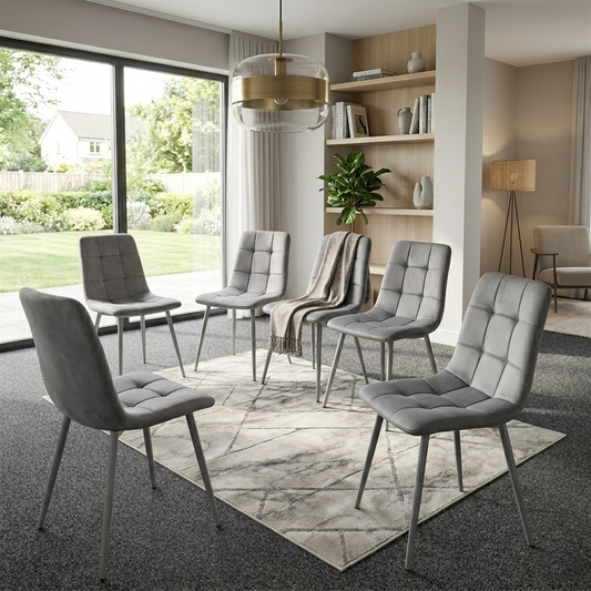 DOUBS Dining Chairs Set of 6 Grey Velvet Kitchen Chairs