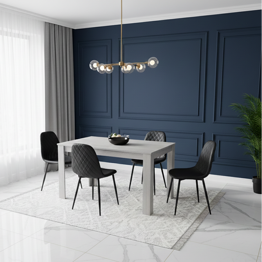 DOUBS Dining Table and 4 Chairs 4  Black Leather Chairs Wood Dining Set Furniture