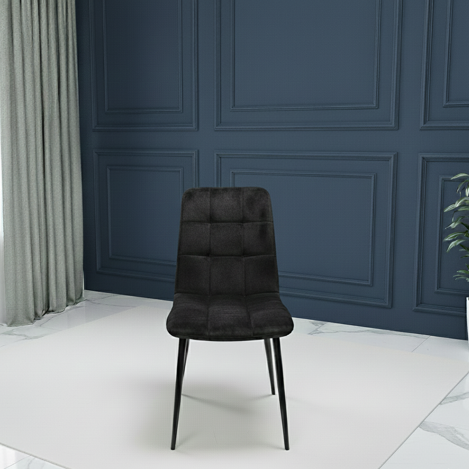 DOUBS Dining Table and 4 Chairs Grey 4  Black Velvet Chairs Wood Dining Set Furniture