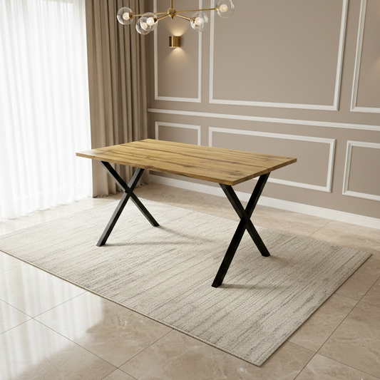 DOUBS Wooden Dining Table With Metal Legs for Dining, Work, or Study