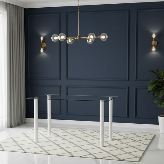 DOUBS Clear Dining Table with White Metal Legs