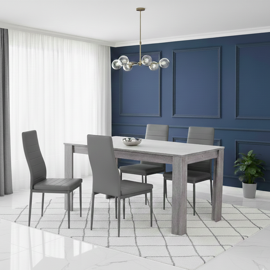 DOUBS Dining Table and 4 Chairs Grey 4  Grey Leather Chairs Wood Dining Set Furniture