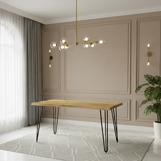 DOUBS Wooden Dining Table With Metal Hairpin Legs for Dining Room, Work, or Study