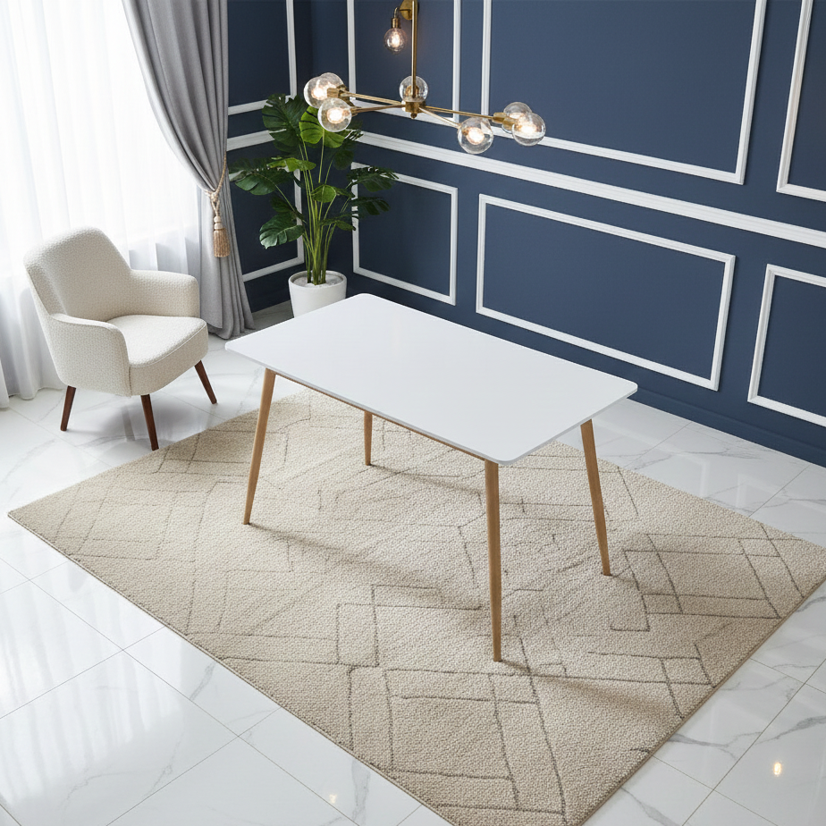 DOUBS Rectangle White Dining Table Modern Table Kitchen Dining Room Furniture