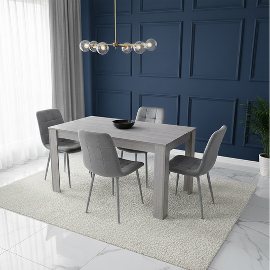 DOUBS Dining Table and 4 Chairs Grey 4  Grey Velvet Chairs Wood Dining Set Furniture