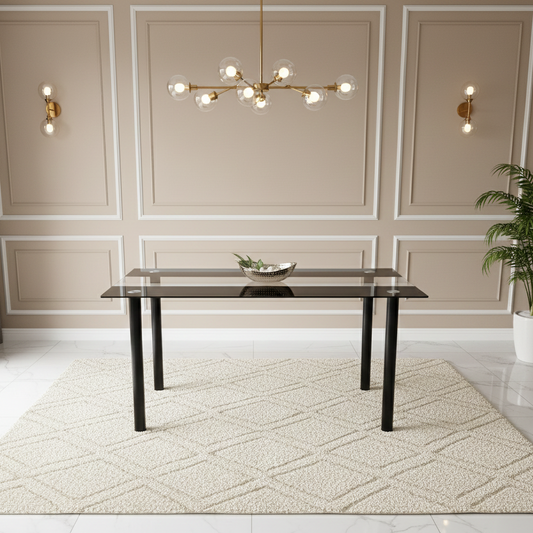 DOUBS Dining Table Black Glass Kitchen Place for 4 Seats, Dining Table Only