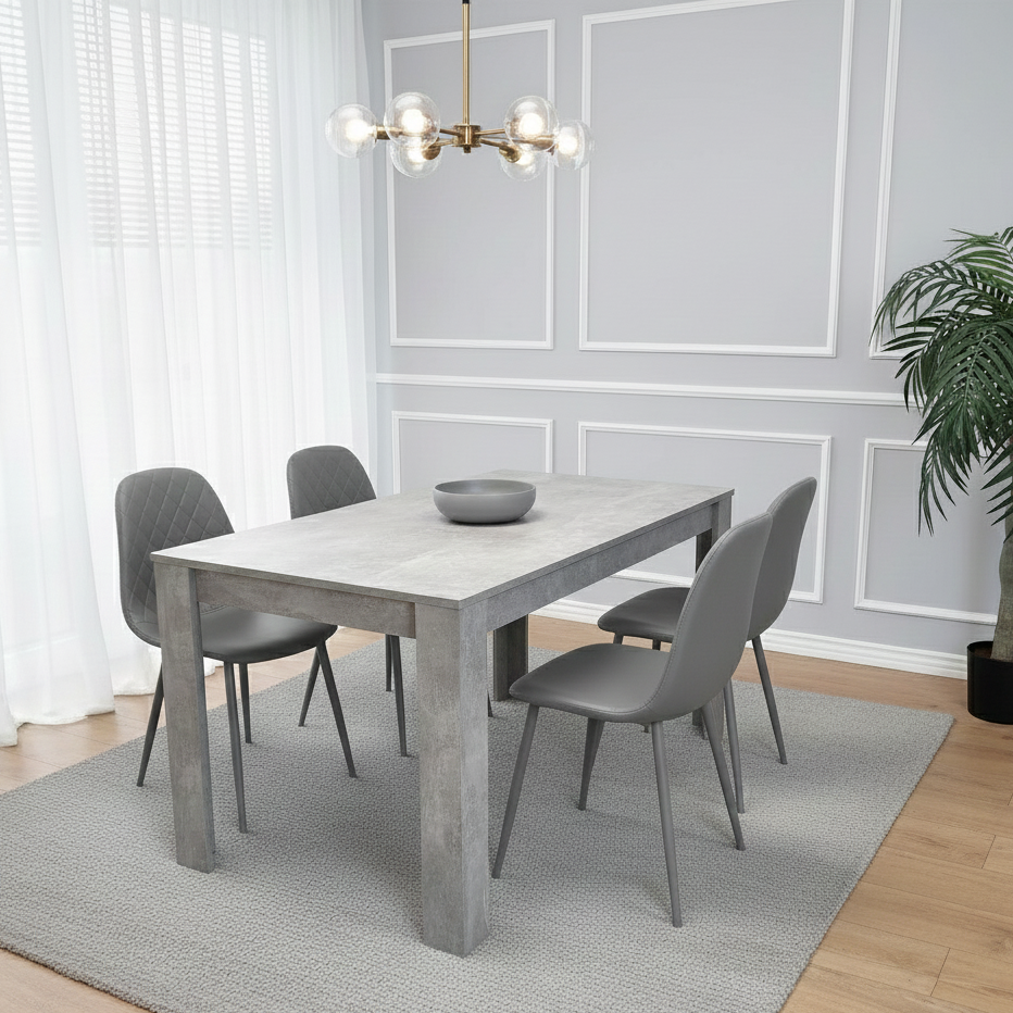 DOUBS Wooden Rectangle Dining Table Set - Dining Table with Set of 4 Chairs - Dining Room Sets with Dining Table and Chairs for Kitchen, Restaurant, Coffee Shop, Domestic Use, Grey