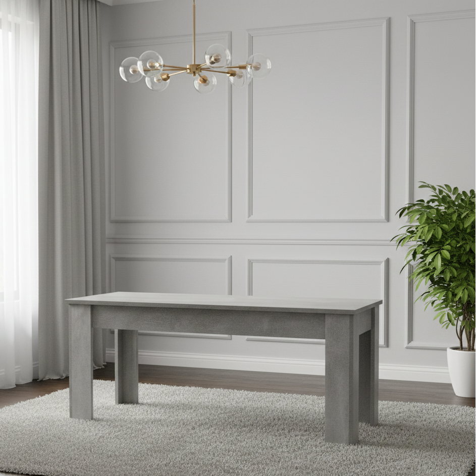 DOUBS Dining Table and 4 Chairs Stone Grey Effect Wood Table 4 colourful Plastic Leather Chairs Dining Room