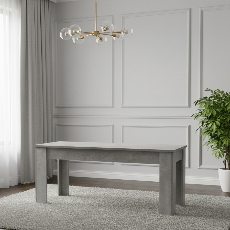 DOUBS Dining Table and 4 Chairs Stone Grey Effect Wood Table 4 Black Leather Chairs Dining Room