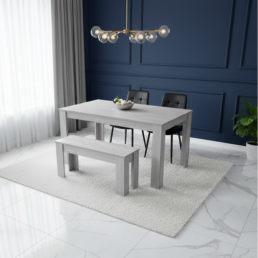 DOUBS Dining Table and 2 Chairs With Bench Grey 2 Black Velvet Chairs Wood Dining Set Furniture