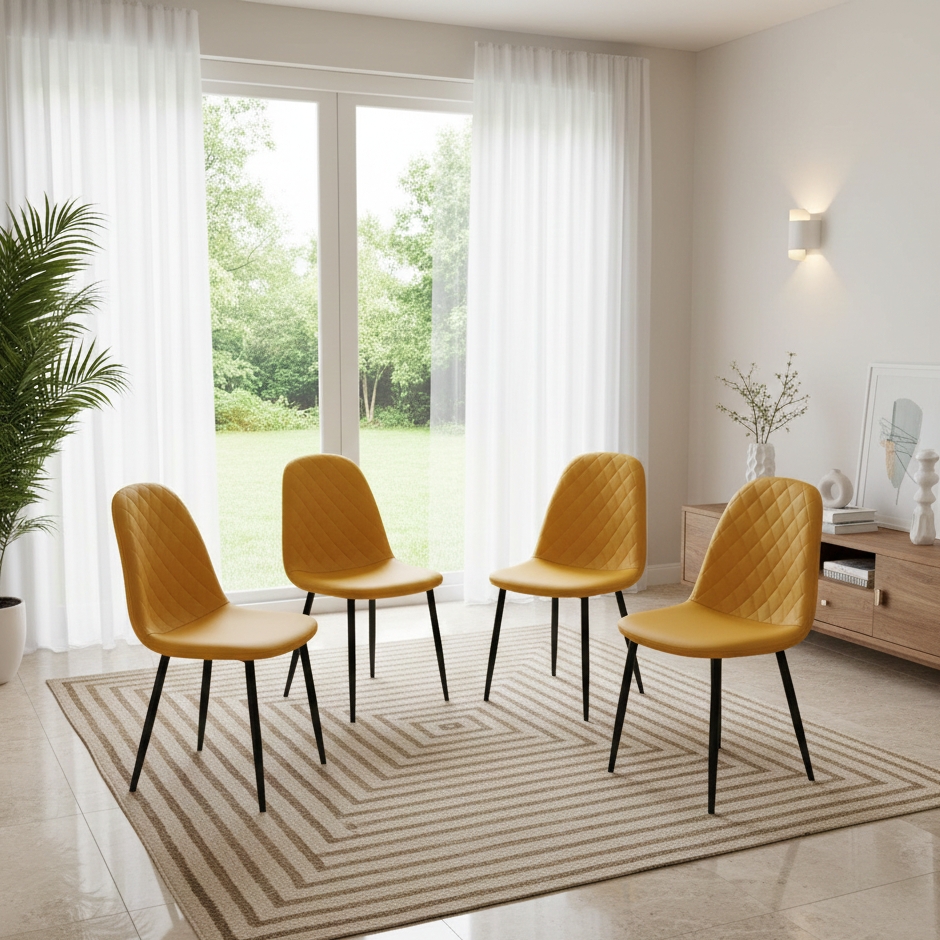 DOUBS Dining Chairs Set of 4 Mustard Leather Kitchen Chairs
