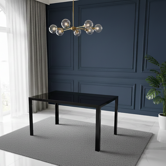 DOUBS Dining Table Black Glass Kitchen Place for 4 Seats, Dining Table Only