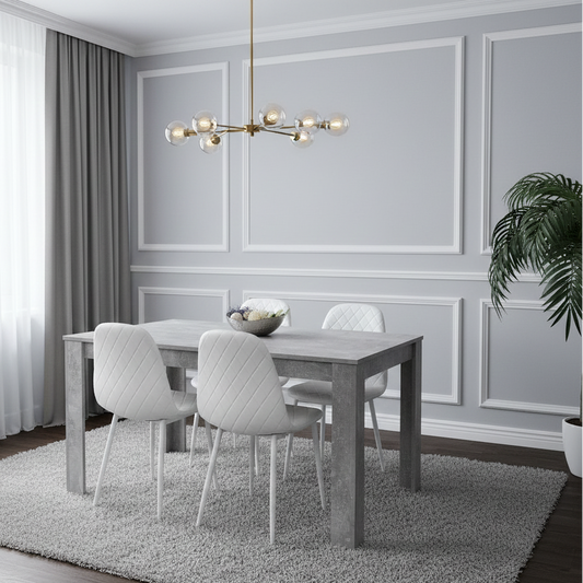 DOUBS Wooden Rectangle Dining Table Set - Dining Table with Set of 4 Chairs - Dining Room Sets with Dining Table and Chairs for Kitchen, Restaurant, Coffee Shop, Domestic Use, Grey and White