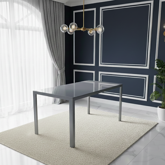 DOUBS Dining Table Grey Glass Kitchen Place for 6 Seats, Dining Table Only