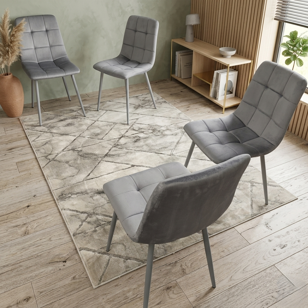 DOUBS Dining Chairs Set of 6 Grey Velvet Kitchen Chairs