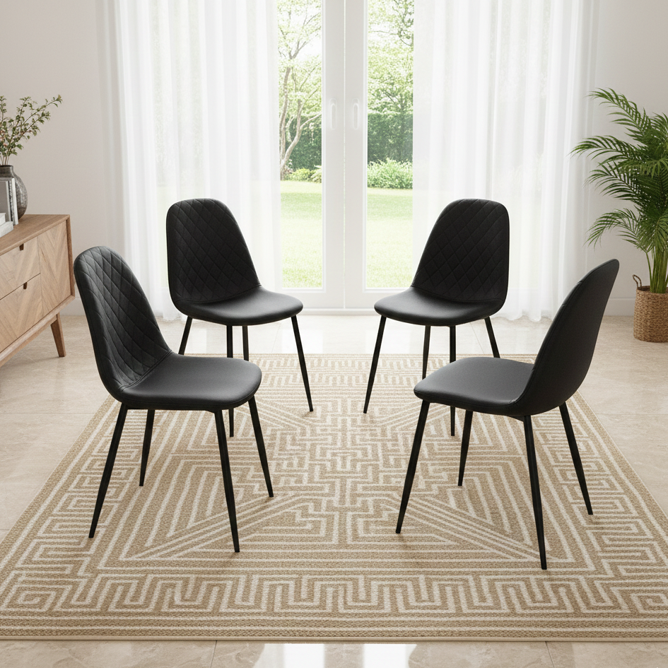 DOUBS Dining Chairs Set of 4 Black Leather Kitchen Chairs