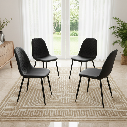 DOUBS Dining Chairs Set of 4 Black Leather Kitchen Chairs