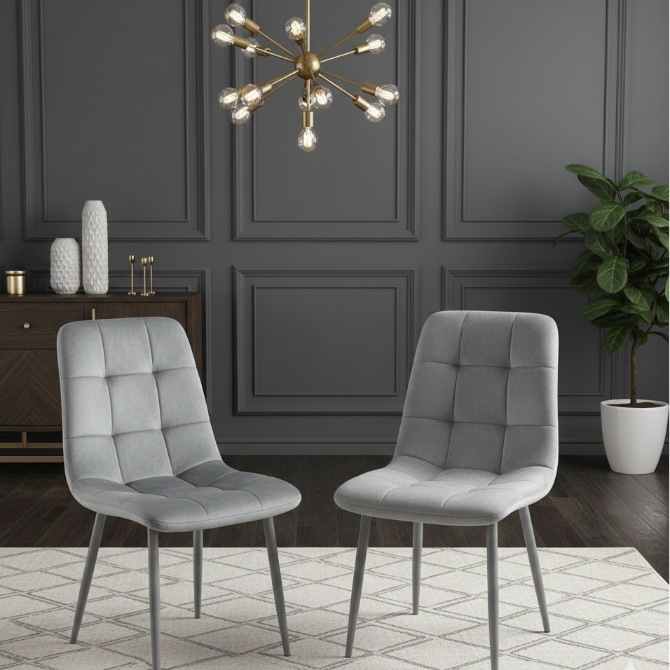 DOUBS Dark Grey Wooden Dining Set with Velvet Chairs and Bench, Arrow Design