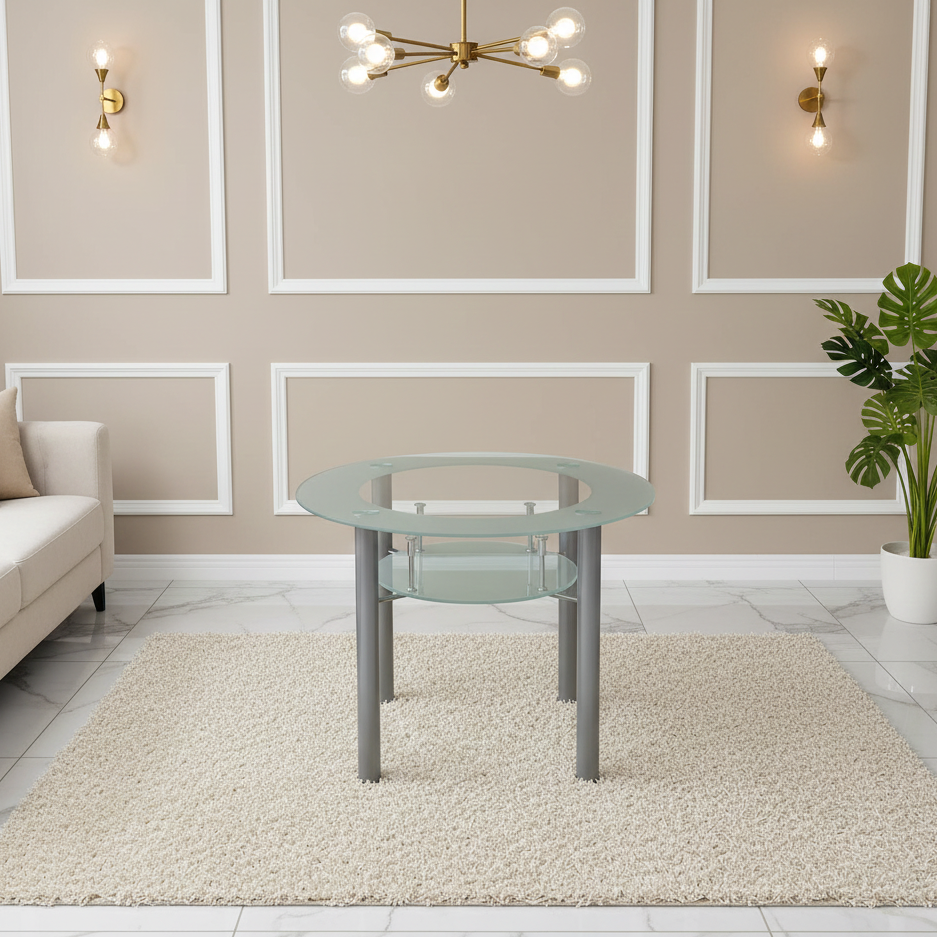 DOUBS Glass Grey Dining Table Round Dining Table Dining Room Kitchen Furniture