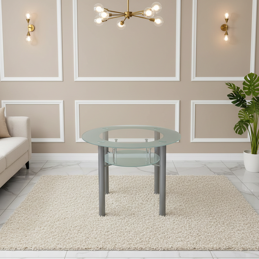 DOUBS Glass Grey Dining Table Round Dining Table Dining Room Kitchen Furniture