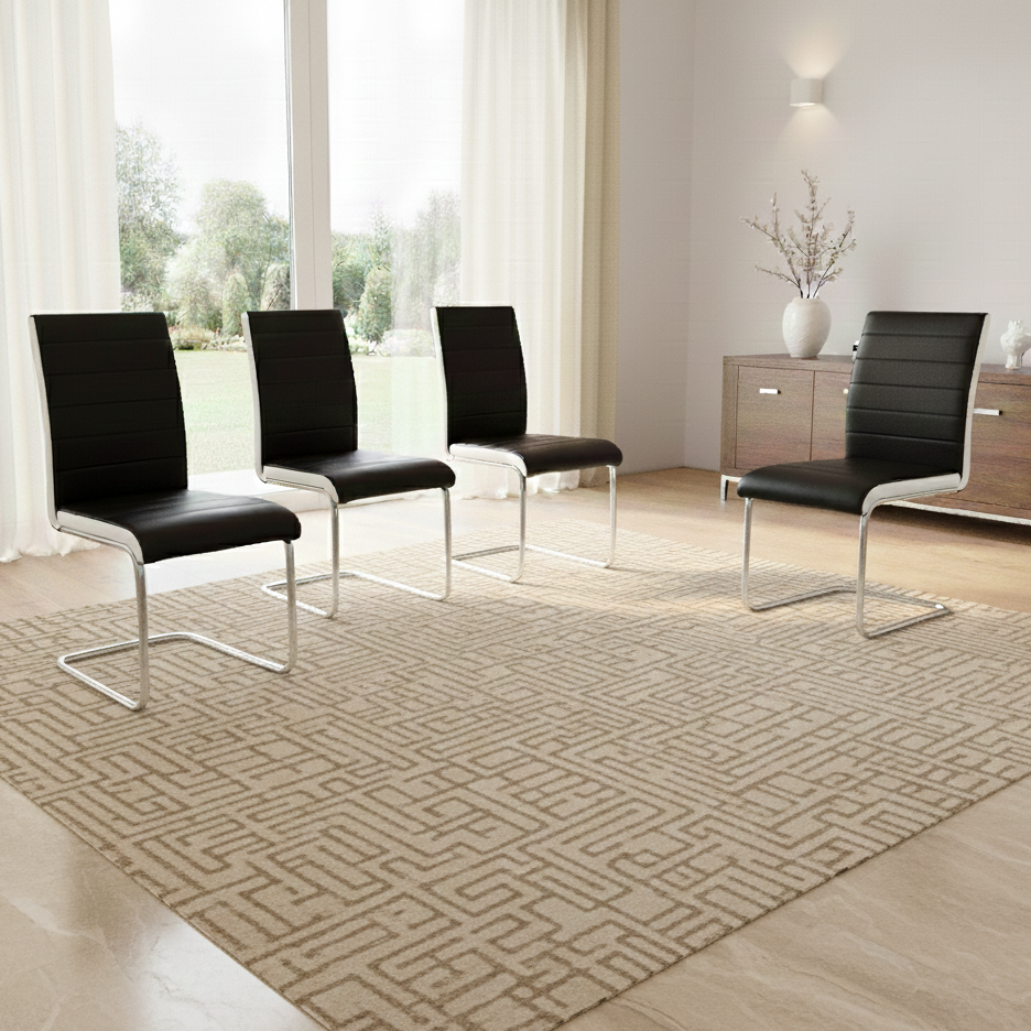 DOUBS Dining Chairs Set of 4 Black Leather Kitchen Chairs