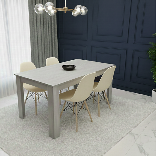 DOUBS Modern Grey Dining Table Set With 4 Cream Plastic Chairs Dining Room Furniture