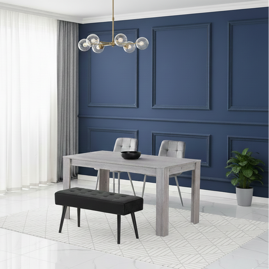DOUBS Dining Table and 2 Chairs With Bench Grey 2 Grey Velvet Chairs