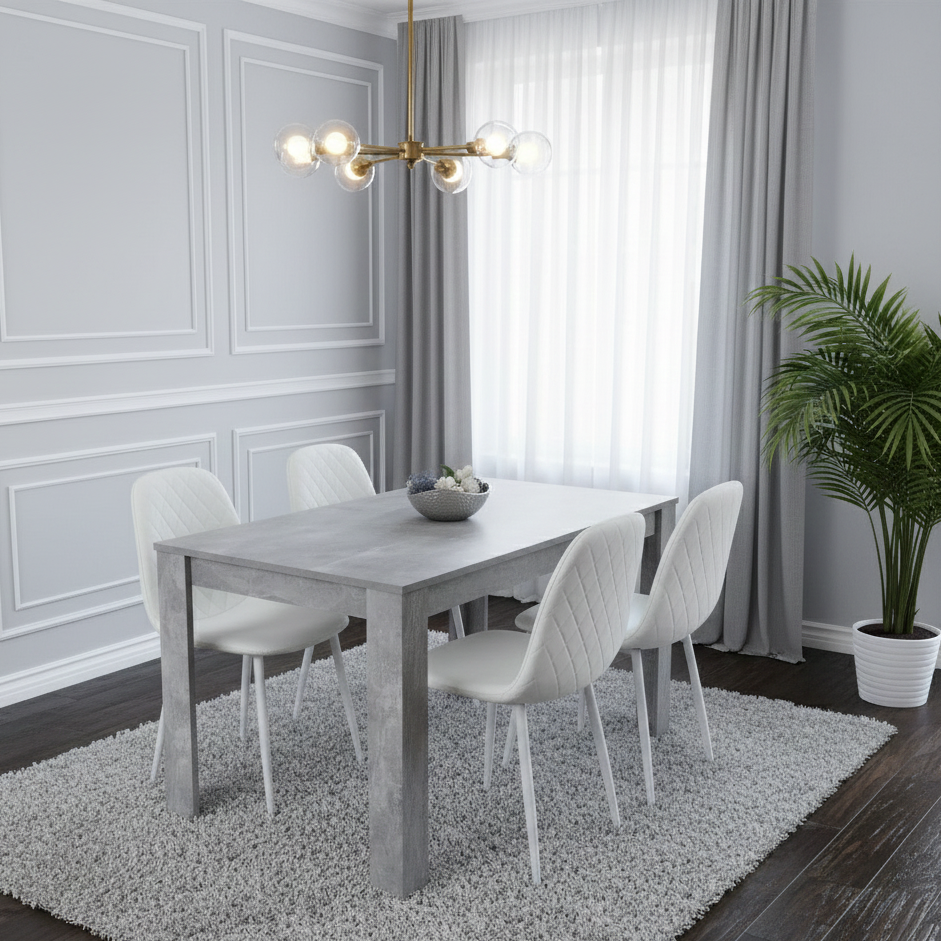 DOUBS Wooden Rectangle Dining Table Set - Dining Table with Set of 4 Chairs - Dining Room Sets with Dining Table and Chairs for Kitchen, Restaurant, Coffee Shop, Domestic Use, Grey and White