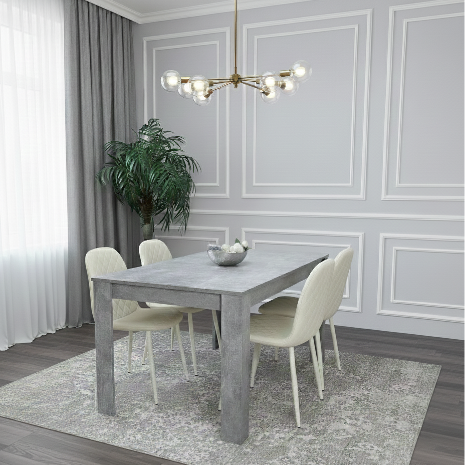 DOUBS Wooden Rectangle Dining Table Set - Dining Table with Set of 4 Chairs - Dining Room Sets with Dining Table and Chairs for Kitchen, Restaurant, Coffee Shop, Domestic Use, Grey and Cream