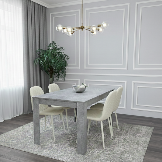 DOUBS Wooden Rectangle Dining Table Set - Dining Table with Set of 4 Chairs - Dining Room Sets with Dining Table and Chairs for Kitchen, Restaurant, Coffee Shop, Domestic Use, Grey and Cream