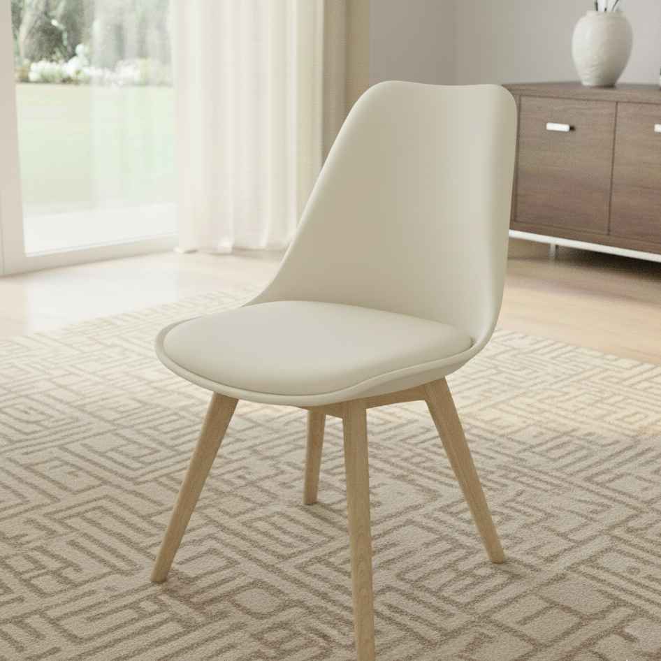 DOUBS Dining Chairs Set of 4 Cream Leather Kitchen Chairs