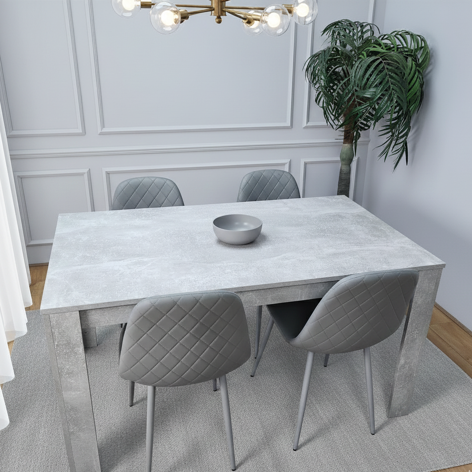 DOUBS Wooden Rectangle Dining Table Set - Dining Table with Set of 4 Chairs - Dining Room Sets with Dining Table and Chairs for Kitchen, Restaurant, Coffee Shop, Domestic Use, Grey