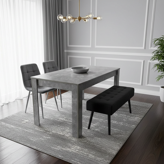 DOUBS Grey Wooden Dining Table Set with 2 Grey Chairs and 1 Bench - Dining Kitchen Room Furniture