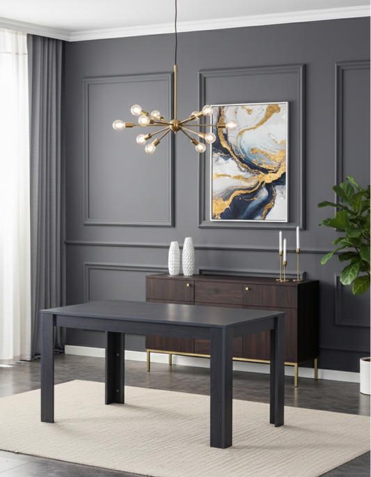 DOUBS Dining Table Dark Grey Wood Kitchen Place for 6 Seats, Dining Table Only