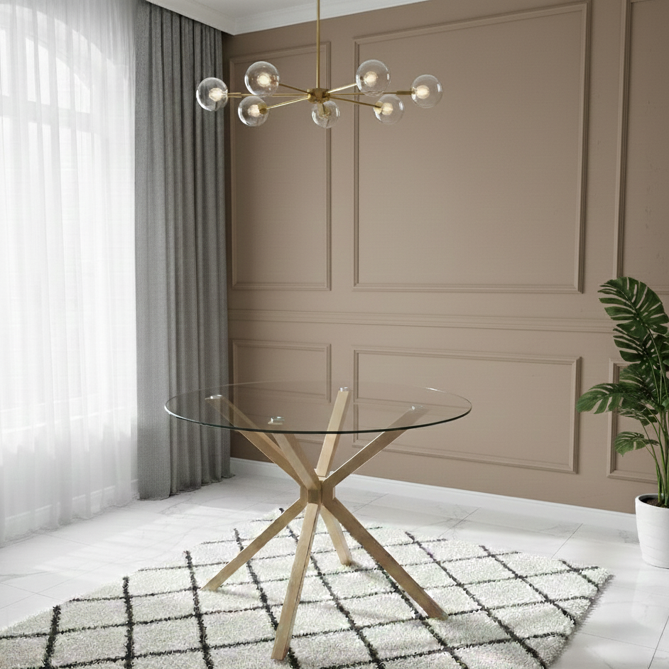 DOUBS Dining Table Clear Glass Kitchen Place for 4 Seats, Dining Table Only