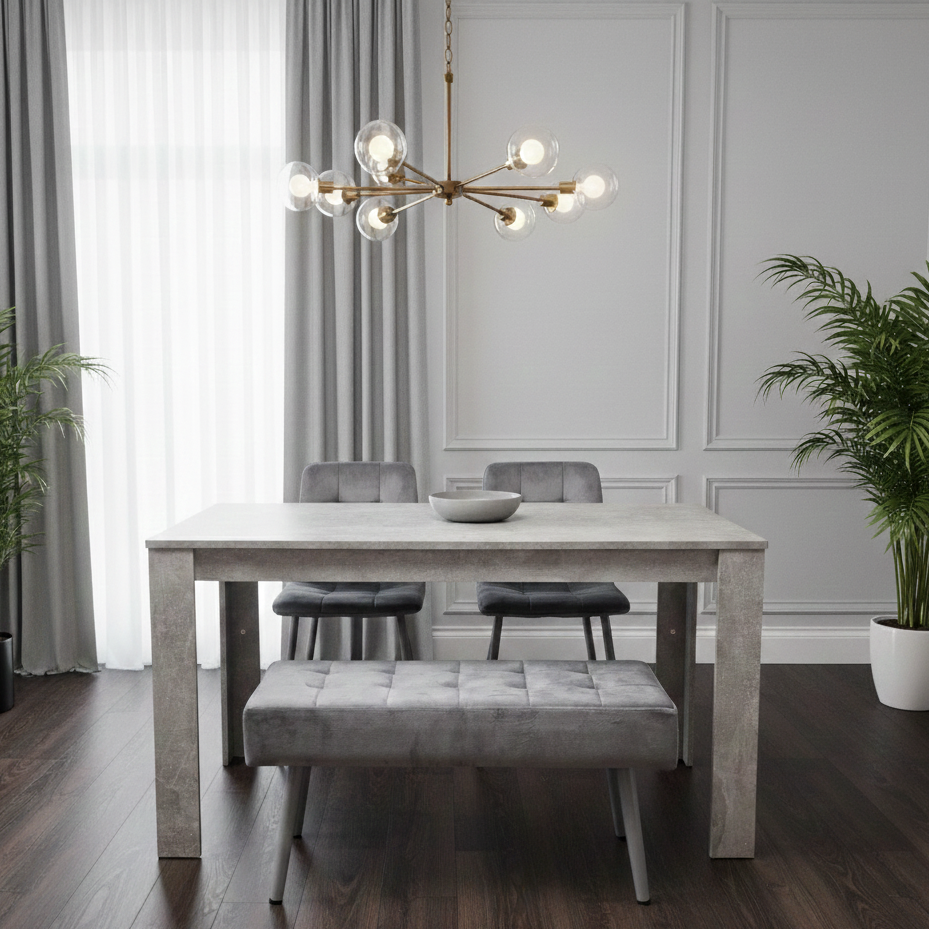 DOUBS Grey Wooden Dining Table Set with 2 Grey Chairs and 1 Bench - Dining Kitchen Room Furniture