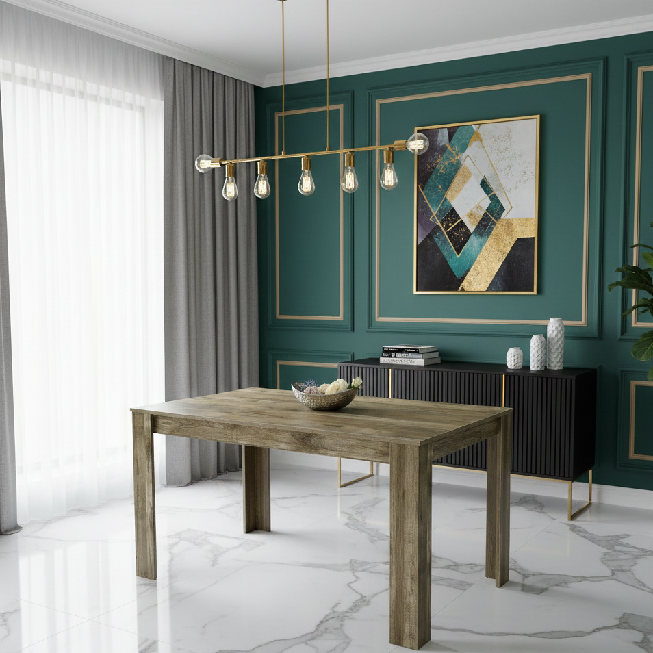 DOUBS Dining Table Brown Rustic Wood Effect, Place for 6 Seats for Kitchen, Office or Dining room