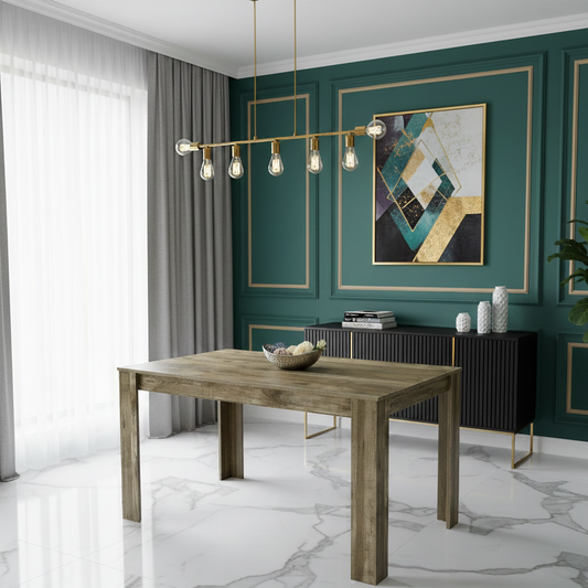 DOUBS Dining Table Brown Rustic Wood Effect, Place for 6 Seats for Kitchen, Office or Dining room