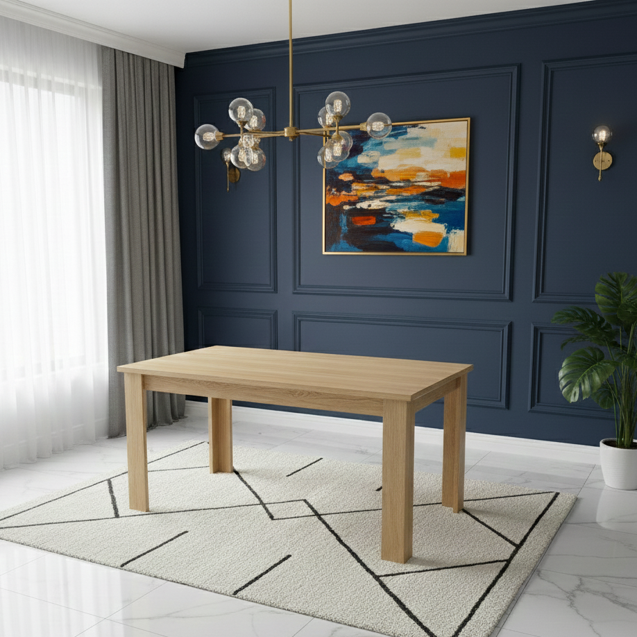 DOUBS Dining Table Beige Wood Kitchen Place for 6 Seats, Dining Table Only