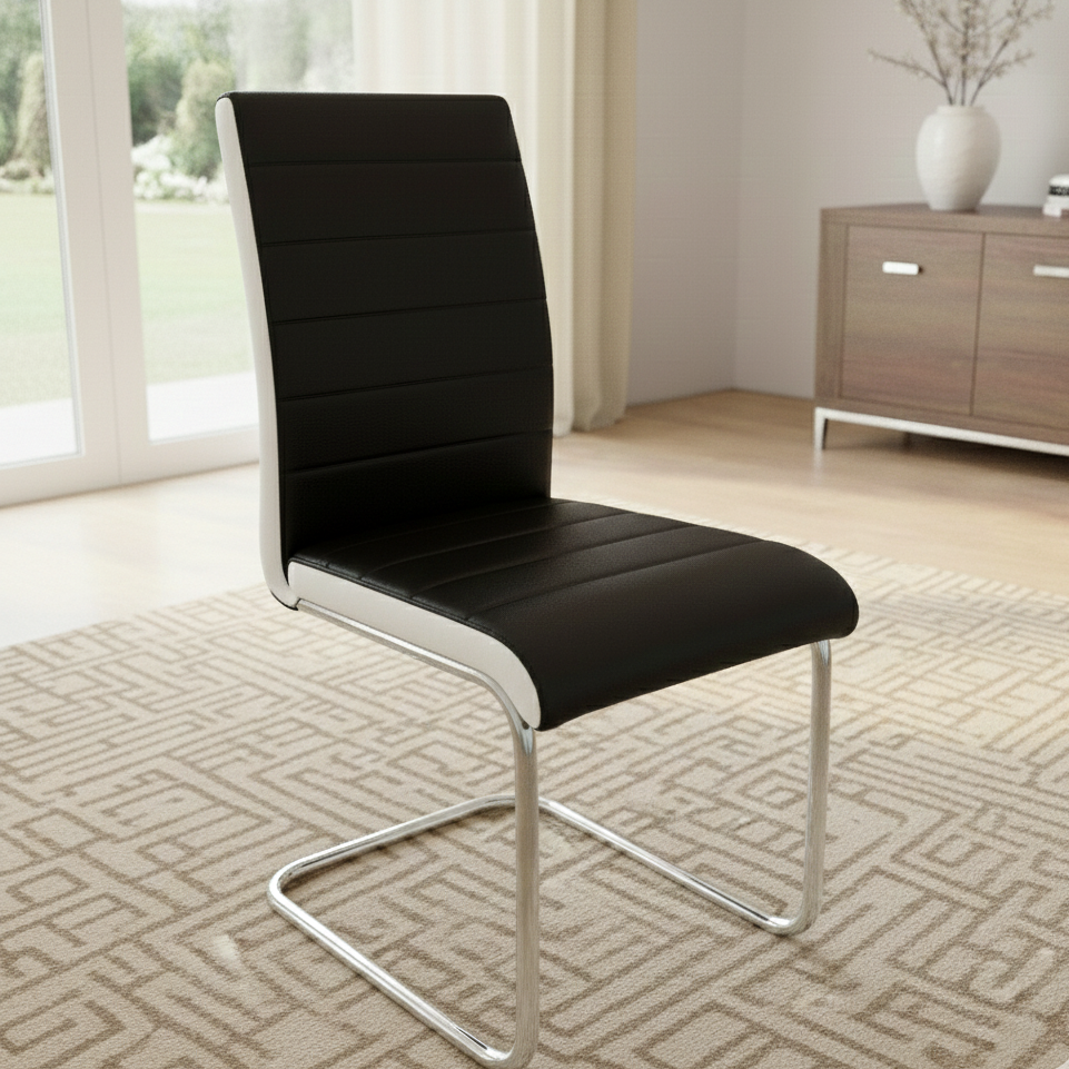 DOUBS Dining Chairs Set of 4 Black Leather Kitchen Chairs