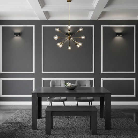 DOUBS Dining Table and 2 Chairs With Bench  Black Dark Grey Velvet Chairs Wood Dining Set Furniture