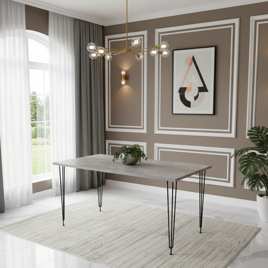 DOUBS Modern Grey Rectangular Dining Table with Hairpin Legs Dining Room Furniture