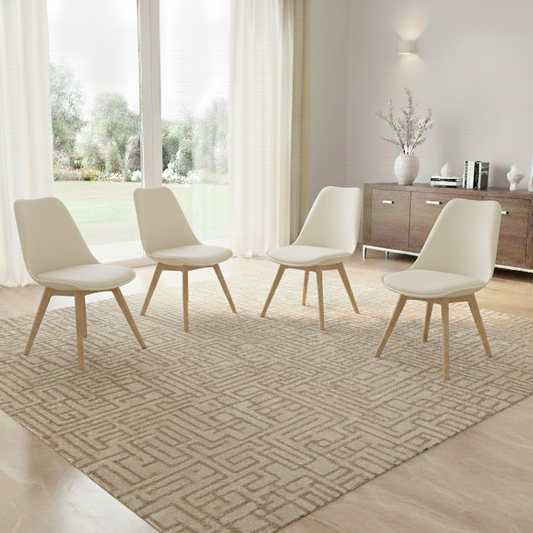 DOUBS Dining Chairs Set of 4 Cream Leather Kitchen Chairs
