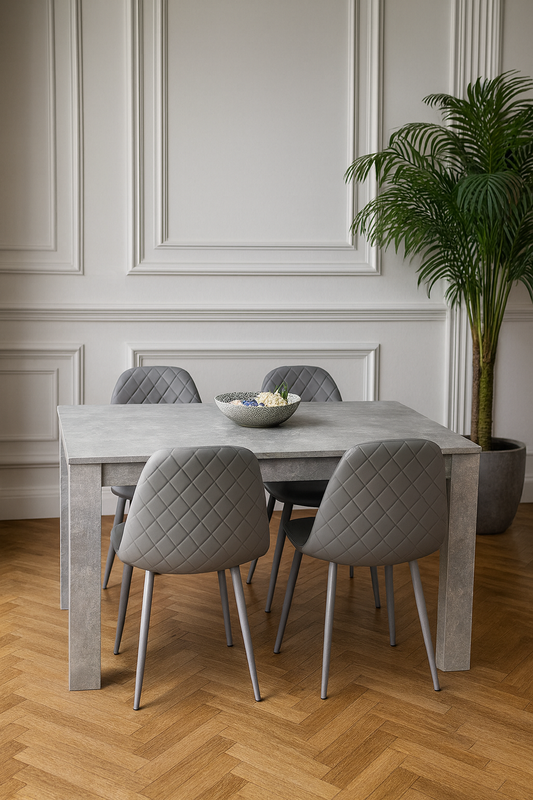 DOUBS Wooden Rectangle Dining Table Set - Dining Table with Set of 4 Chairs - Dining Room Sets with Dining Table and Chairs for Kitchen, Restaurant, Coffee Shop, Domestic Use, Grey